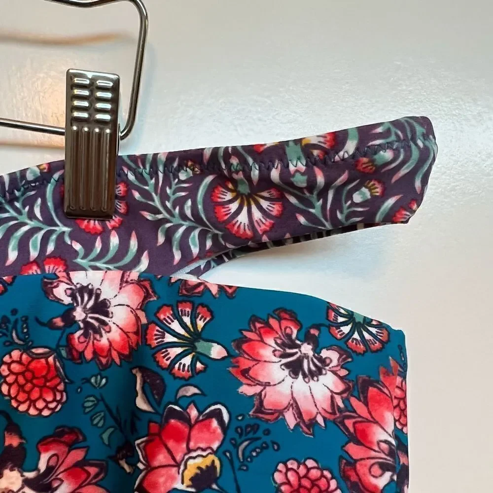 NWT Wall flower Tropical Floral Turquoise Bikini bottom 3XL Side cutout